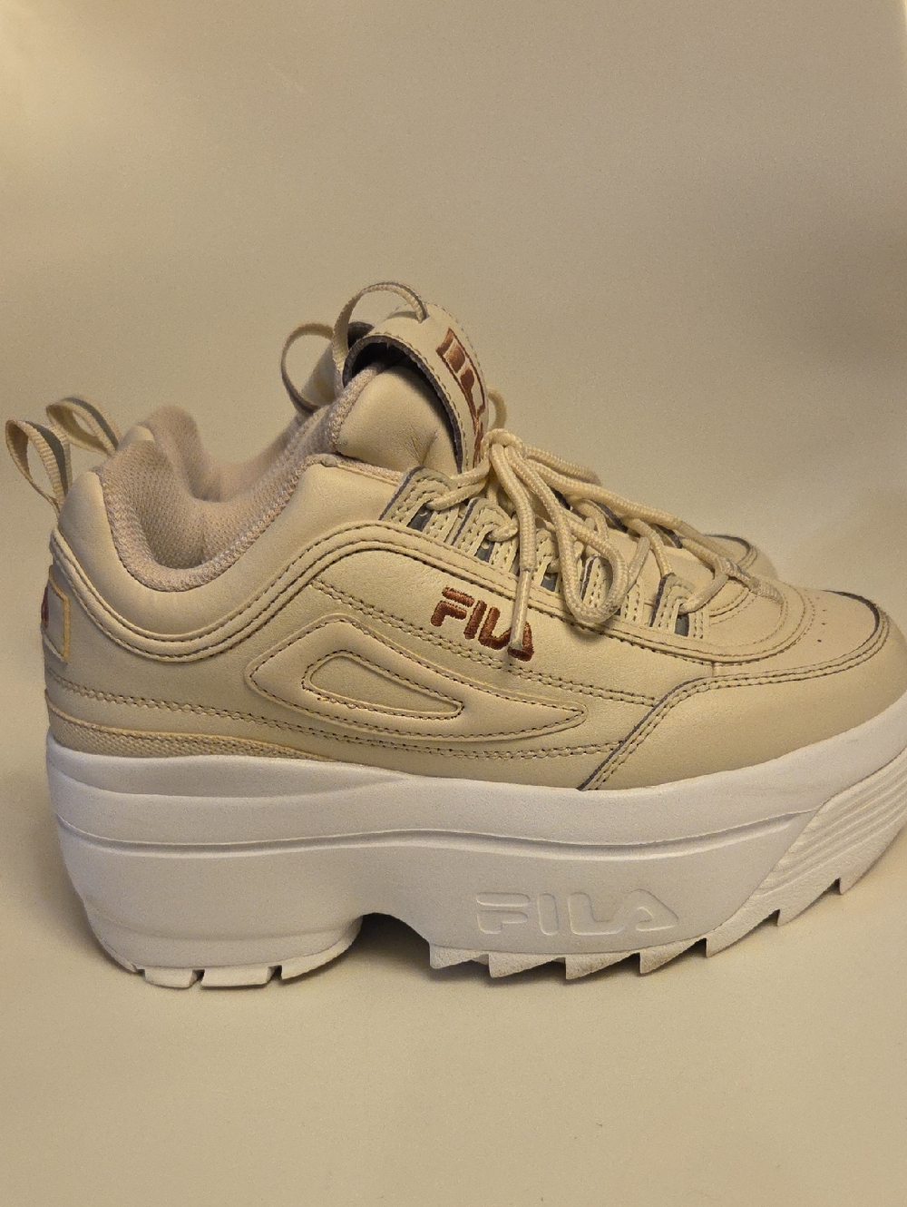 FILA Women's Cream Platform Disruptor-Style Sneakers